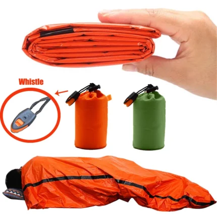 Emergency thermal bivvy sleeping bag with whistle for survival