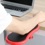 Ergonomic desk armrest with clamp, adjustable swivel support for computer.
