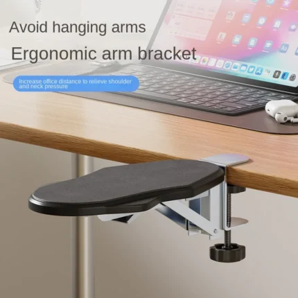 Ergonomic desk armrest with clamp, 180-degree swivel, padded support