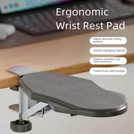 Ergonomic desk armrest with clamp, 180-degree swivel, padded support