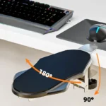 Ergonomic desk armrest with clamp, 180° rotating elbow support.