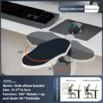 Ergonomic desk armrest with clamp, 180° rotating elbow support.