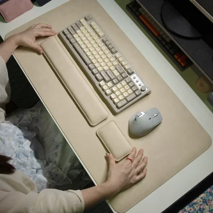 Ergonomic desk mat and wrist rest set in beige
