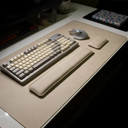 Ergonomic desk mat and wrist rest set in beige