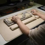 Ergonomic desk mat and wrist rest set in beige