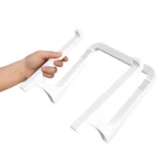 White ergonomic laptop stand with keyboard storage