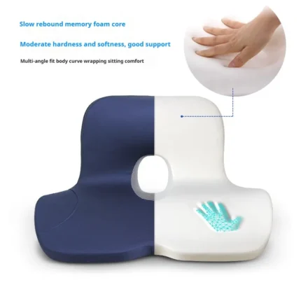 Ergonomic memory foam seat and back support cushion for coccyx.