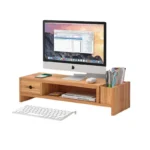 Ergonomic monitor stand with storage drawer and desk organizer