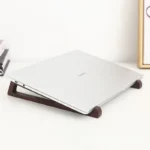Dark brown wooden ergonomic laptop stand set with cutout
