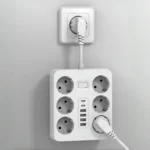 White 12-in-1 European power strip with USB-C and surge protection