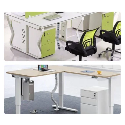 Flexible segmented cable management spine for standing desks