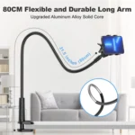 Flexible gooseneck phone holder with desk bed clamp