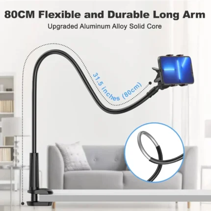 Flexible gooseneck phone holder with desk bed clamp