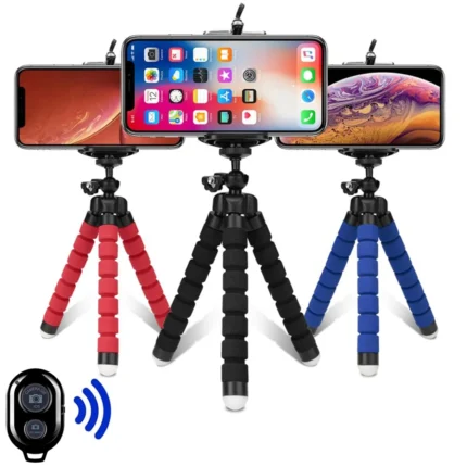Flexible phone tripod with Bluetooth remote for smartphone