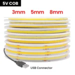 USB COB LED strip light, flexible, multi-color, home accent lighting