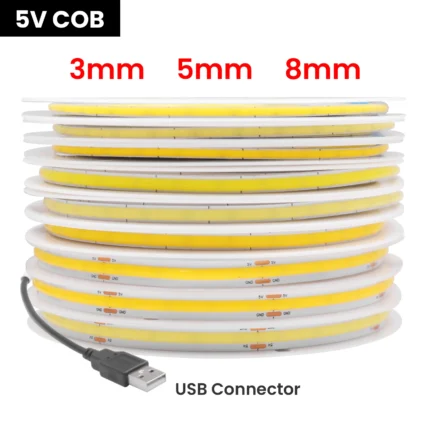 USB COB LED strip light, flexible, multi-color, home accent lighting