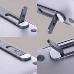 Slim adhesive foldable laptop stand elevating a black laptop.