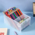 Frosted acrylic multi-tiered desk organizer with pens and pencils