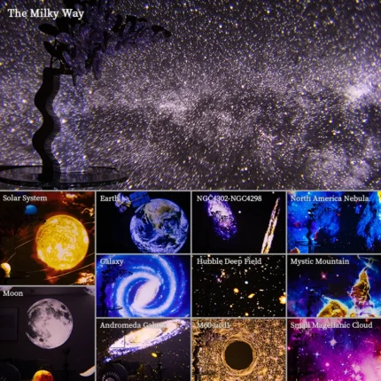 Spherical galaxy projector with 12 interchangeable astronomical discs