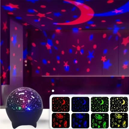 Multi-color galaxy star projector with nebula and moon light