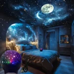 Multi-color galaxy star projector with nebula and moon light