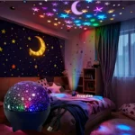Multi-color galaxy star projector light with moon and nebula effects