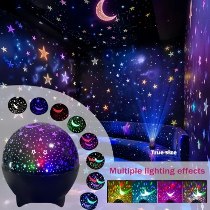 Multi-color galaxy star projector light with moon and nebula effects