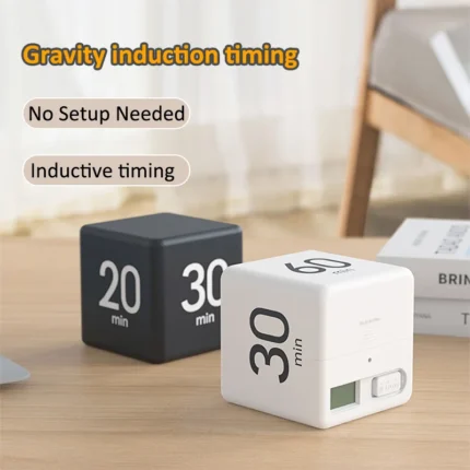 Gravity induction cube timer with LCD display and pre-set times