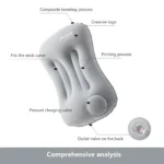 Grey inflatable camping pillow with built-in press pump
