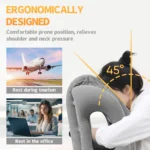 Inflatable travel pillow with face opening for neck and arm support