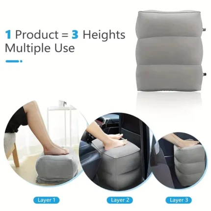 3-layer adjustable inflatable travel footrest for airplane and car