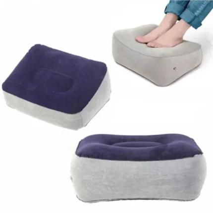 Inflatable travel footrest for airplane and office use