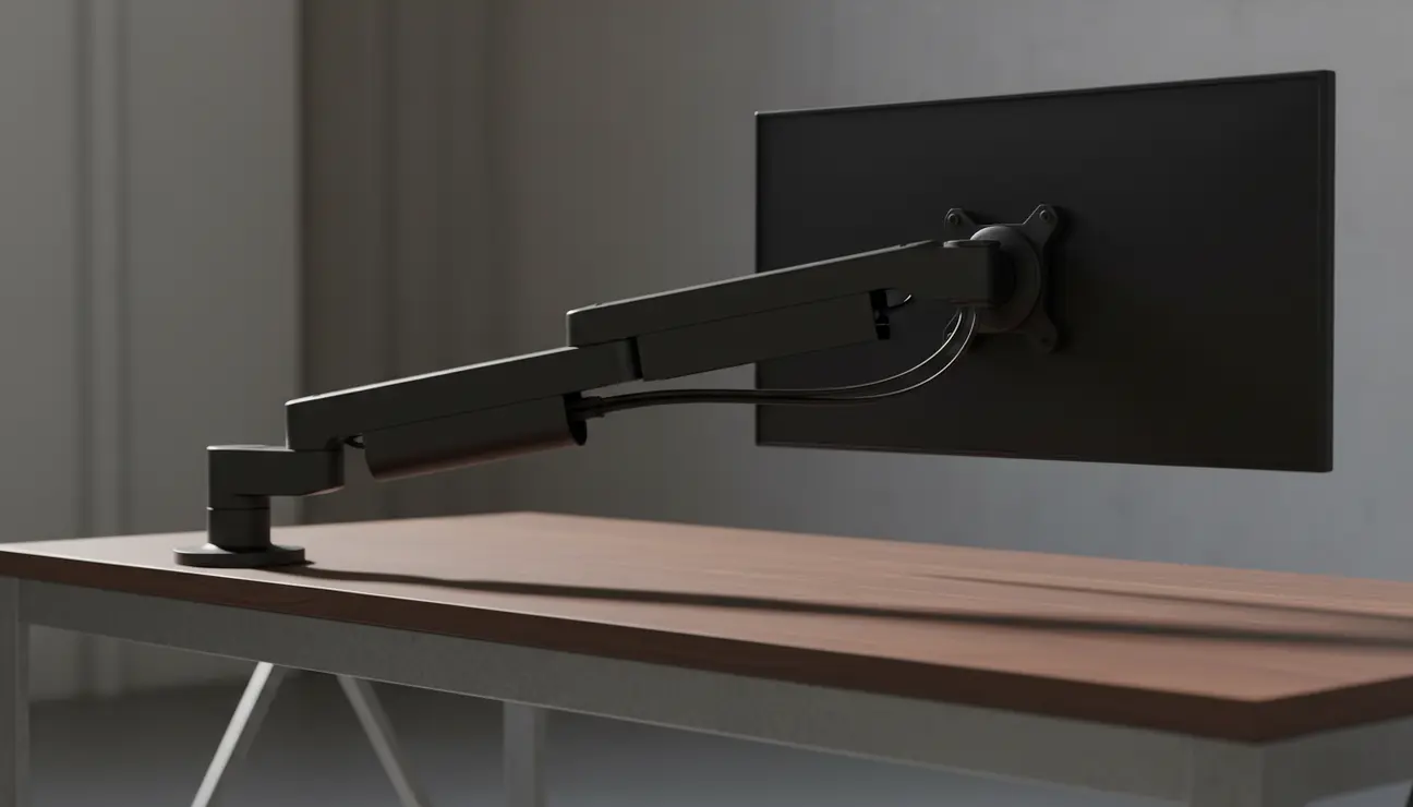 Monitor arm with integrated cable management channels.