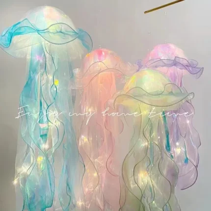 Iridescent LED jellyfish lantern glowing hanging decor