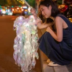 Iridescent LED jellyfish lantern glowing hanging decor