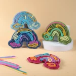 Rainbow maze board with colorful flexible silicone sticks for kids play