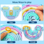 Rainbow maze board with colorful flexible silicone sticks for kids play