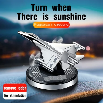 Solar jet fighter car air freshener with spinning propellers