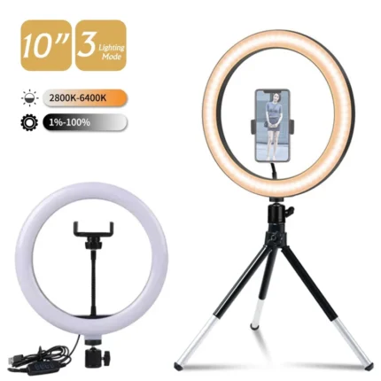 10-inch dimmable LED ring light kit with phone holder and tripod