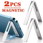 Slim magnetic foldable phone kickstand attached to smartphone