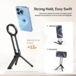 MagSafe phone tripod grip with integrated ring light for vlogging