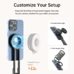 MagSafe phone tripod grip with integrated ring light for vlogging