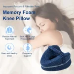 Contoured memory foam knee pillow for side sleepers and pain relief.
