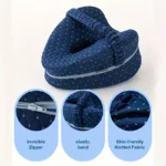 Contoured memory foam knee pillow for side sleepers and pain relief.