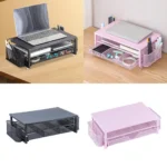 Multi-tier mesh desk organizer and monitor stand with drawers