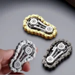Metal bike chain fidget toy in silver, gold, and gunmetal