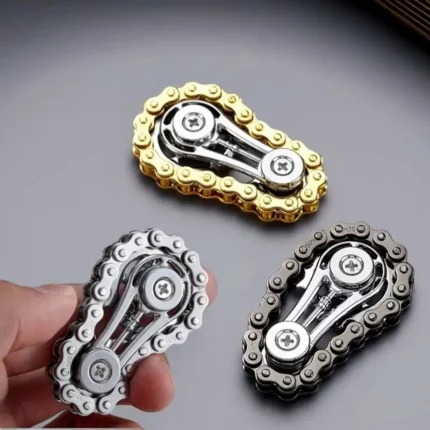 Metal bike chain fidget toy in silver, gold, and gunmetal
