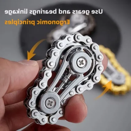 Metal bike chain fidget toy in silver, gold, and gunmetal