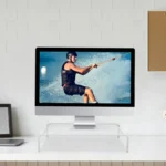 White metal mesh monitor stand desk organizer cabinet shelf
