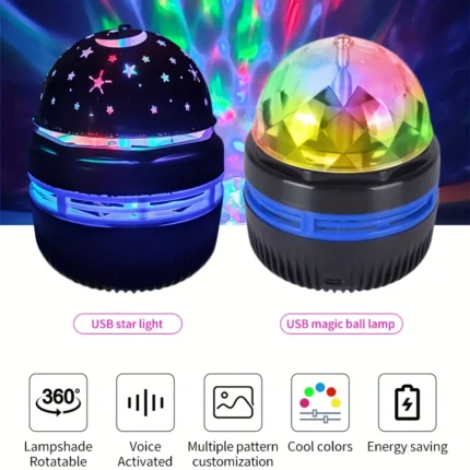 USB voice activated mini disco ball and star projector